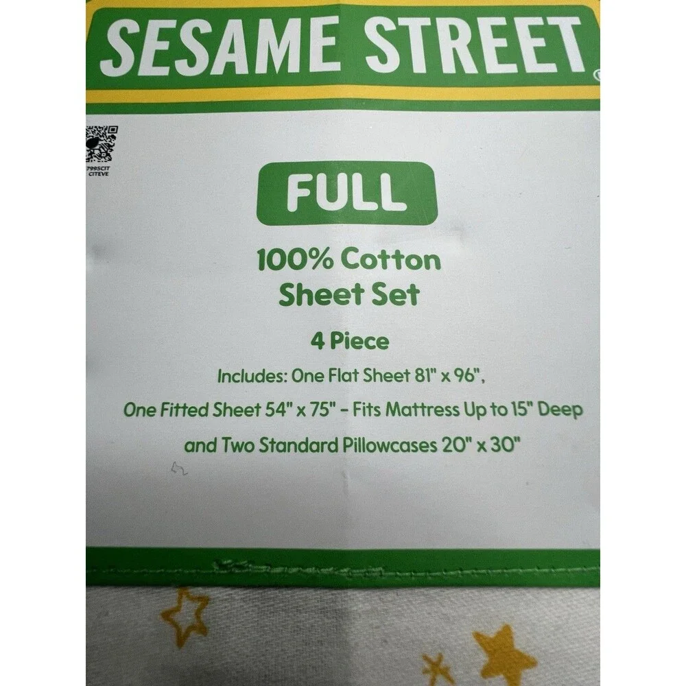 Sesame Street The Count Full Size Sheet Set Pumpkins Halloween 100% Cotton Bats